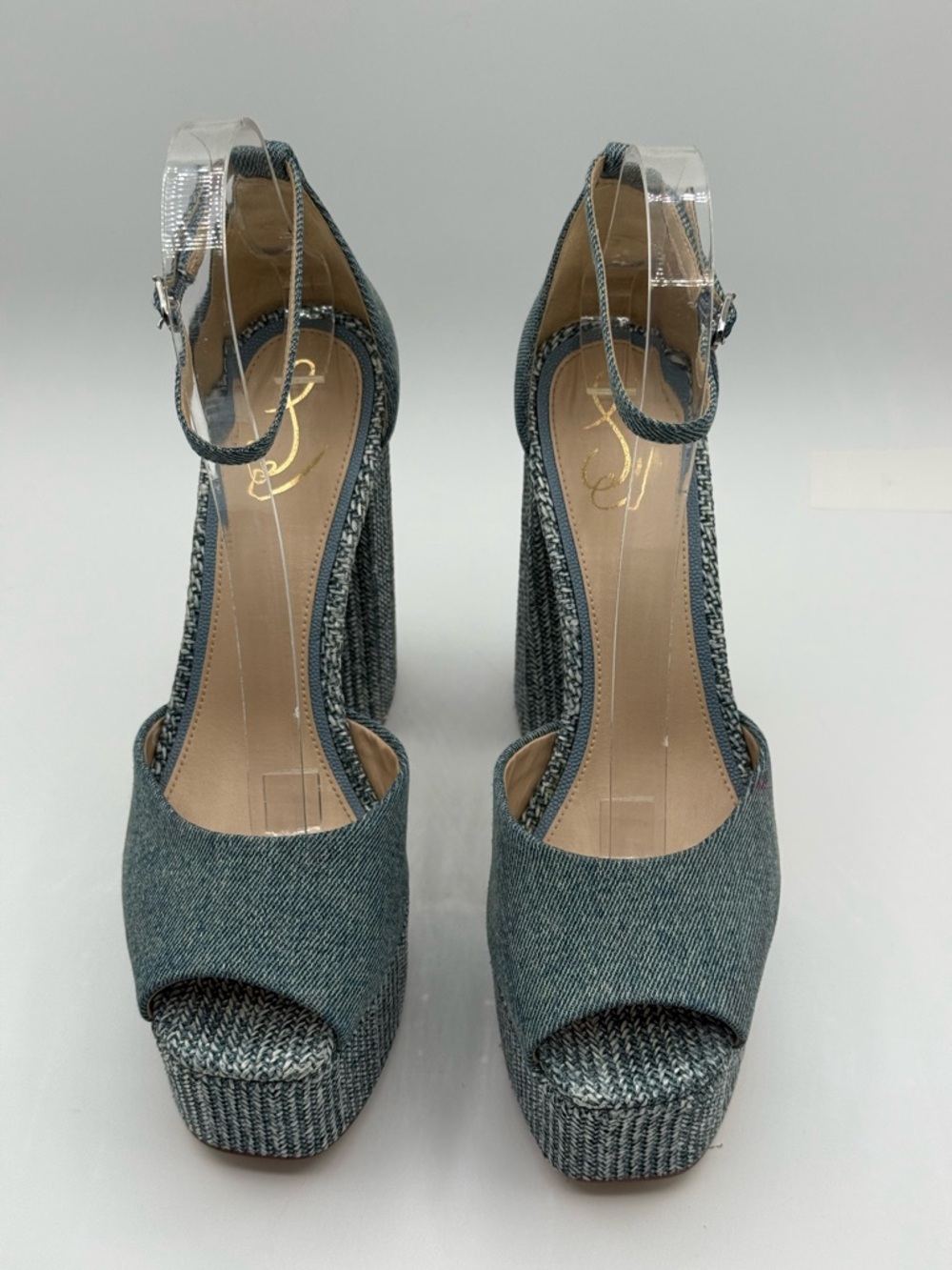 Sam Edelman Kori Blue Denim Platform Chunky Block Heel Ankle Strap Sandals SZ 9 - Picture 14 of 17